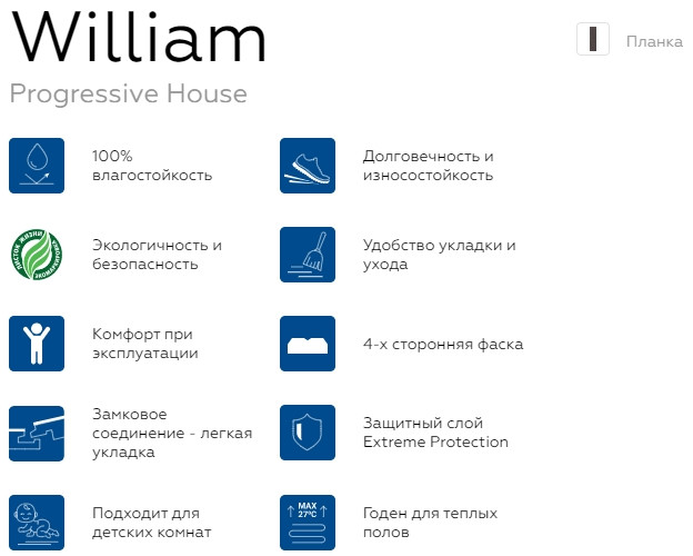 Виниловая плитка с замком Art Vinyl PROGRESSIVE HOUSE William Tarkett 1220х200.8мм