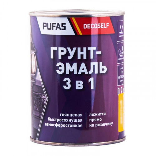 Грунт-эмаль по ржавчине 3 в 1 красная глянцевая Decoself Pufas, 0,9кг