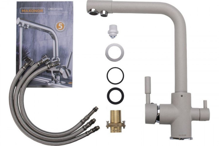 Смеситель для кухни с краном питьевой воды, мрамор, Maxonor MN4352-20