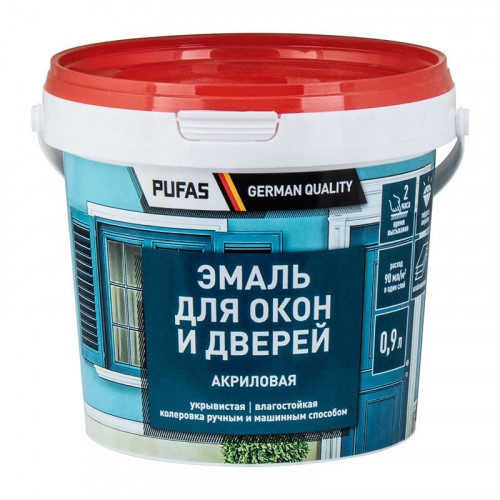 Эмаль для окон и дверей серая полуглянцевая Pufas, 0,9л