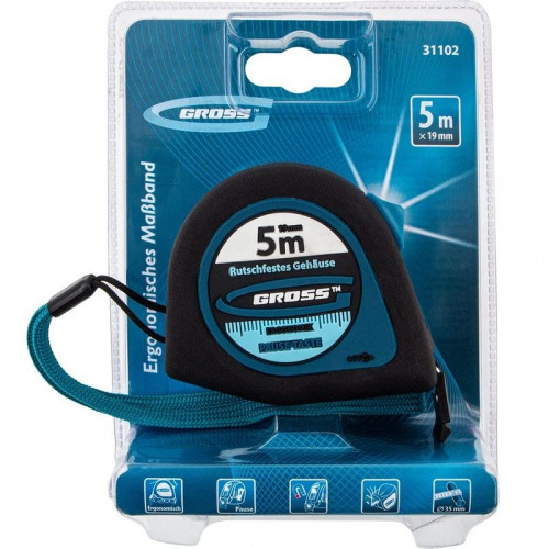 Рулетка 5м*19мм обрезиненный корпус, магнитный зацеп Gross Ergonomisch 31102