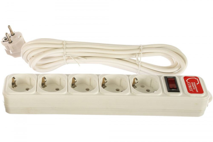 Удлинитель с сетевым фильтром 5х3м с заземлением 10А ПВС 3х0,75 Союз