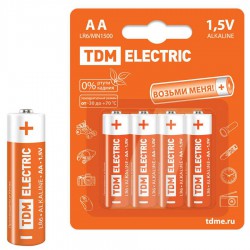 Батарейка алкалиновая AA/LR6, 1.5В, 4шт TDM