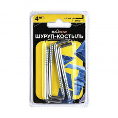 Шуруп-костыль 6х80 оцинкованный в блистере Bauhow, 4 шт