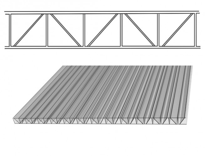 Сотовый поликарбонат 6мм Прозрачный (76%) 2,1х6м Усиленный Полигаль, 1,25кг/м2