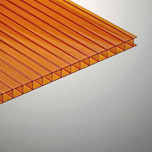 Сотовый поликарбонат 8мм Оранжевый 2,1х6м пленка с 1 стороны Unippol 0,9кг/м2