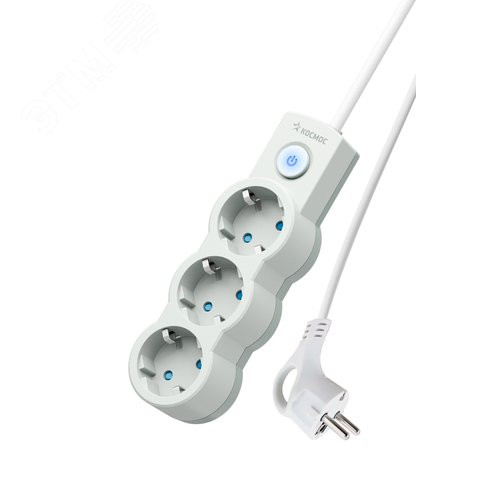 Удлинитель с сетевым фильтром 3х3м с заземлением, индикатором 10А IP20 Космос YKsm3m-3g-Z-V10A-W