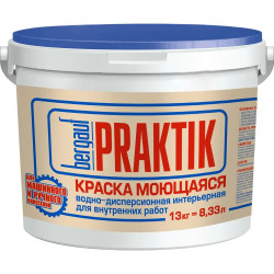 Краска ВД моющаяся интерьерная Bergauf Praktik, белая матовая, 13 кг