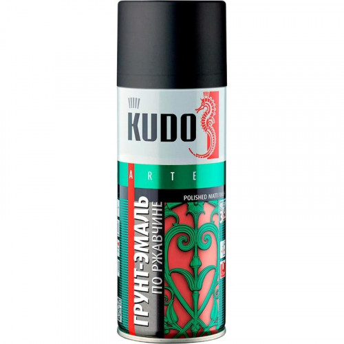 Грунт-эмаль аэрозольная по ржавчине KU-319005 Черная матовая RAL 9005 Kudo 520мл