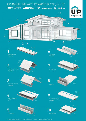 J-Профиль широкий (наличник) для винилового сайдинга 3050мм, белый Ю-пласт