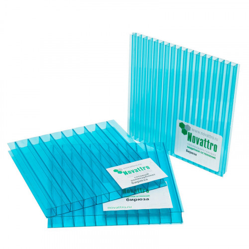 Сотовый поликарбонат 4мм Бирюза 2,1х12м Новаттро 0,75кг/м2