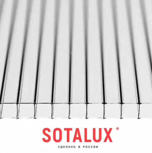 Сотовый поликарбонат 4мм Прозрачный 2,1х6м пленка с 1 стороны Соталюкс 0,48кг/м2