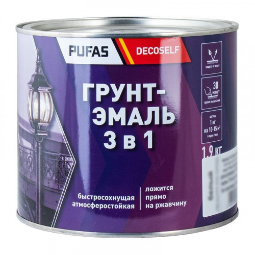 Грунт-эмаль по ржавчине 3 в 1 зеленая матовая Decoself Pufas, 1,9кг