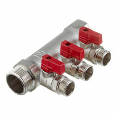 Коллектор с наружной резьбой отсекающими кранами 3/4" с 3 выходами 1/2" Valtec VTc.580.N.0503