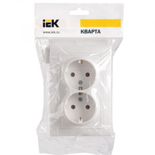 Розетка двухместная скрытая белая (с заземлением) Кварта 16А IEK