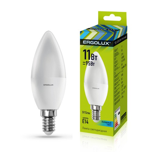 Лампа светодиодная С35 свечеобразная 11Вт 230В E14 4500К, LED-C35-11W-E14-4K Ergolux