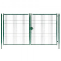 Ворота распашные 2,03х4,0м зеленый (RAL 6005) 4,0мм с замком под бетон Medium Grand Line