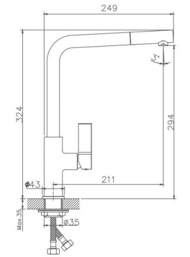 Смеситель для кухни одноручный средний излив гайка латунь хром Haiba HB70501