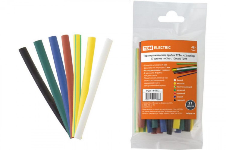 Трубки термоусадочные ТУТнг d=4/2мм, 100мм, набор 7 цветов по 3шт TDM