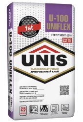 Клей для плитки высокопластичный армированный UNIS U-100 UNIFLEX, класс С2 TE, 25кг