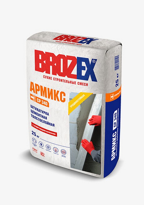Штукатурка цементная Brozex СР-340 Армикс, с армирующими волокнами 25кг