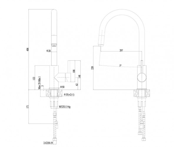 Смеситель для кухни одноручный средний излив гайка Haiba HB71304-3