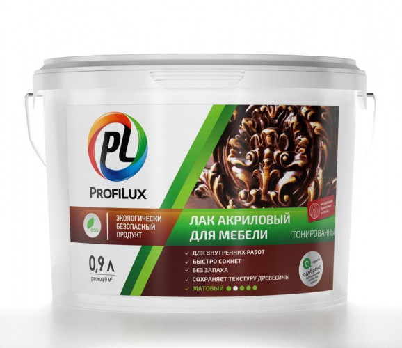 Лак для мебели Profilux белый, акриловый 0.9л