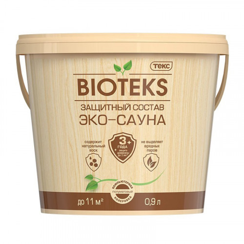 Защитный состав для бань и саун Биотекс Эко-сауна полуматовый 0,9 л