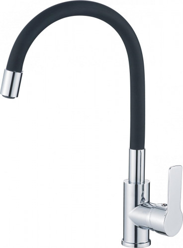 Смеситель для кухни одноручный гибкий излив шпилька латунь хром черный Haiba HB70112-7