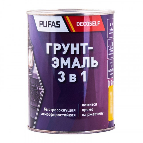 Грунт-эмаль по ржавчине 3 в 1 серая матовая Decoself Pufas, 0,9кг