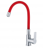 Смеситель для кухни одноручный гибкий излив шпилька латунь хром красный Haiba HB70112-6