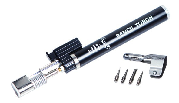 Горелка газовая тип карандаш, 19 х 200 мм, пьезоподжиг, 4 насадки, заправка бутан РемоКолор 73-0-004